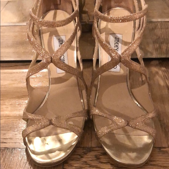Jimmy Choo Rose Gold Glitter Sandal - Picture 2 of 8